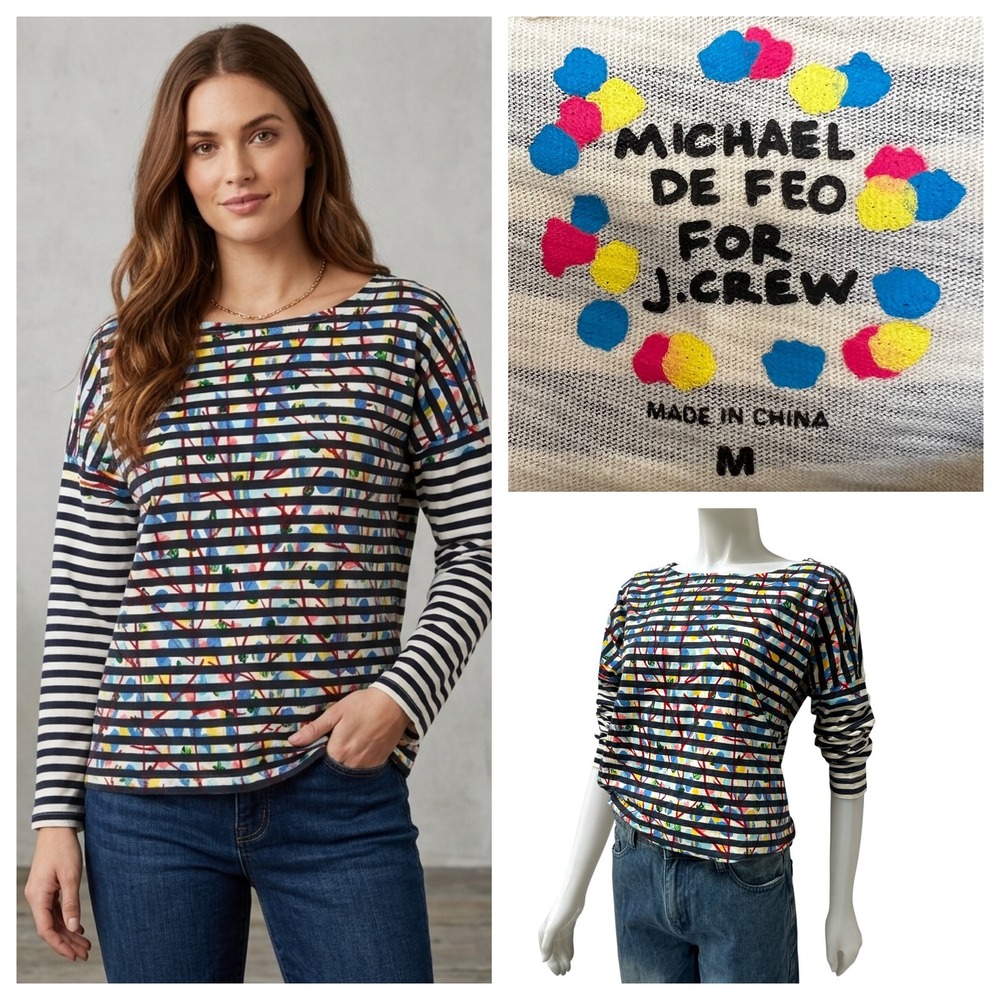 J.Crew x Michael De Feo Striped Boatneck Top Cotton Artsy French Girl Preppyl M